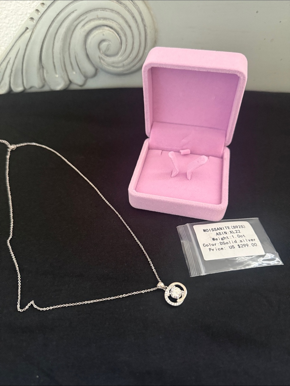 Moissanite Circle Pendant Necklace, solid silver stamped 925